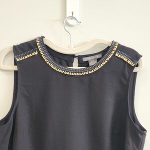 Suzy Shier Black Top with Faux Leather And Gold Accents, Size L